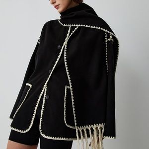 Contrast Trim Jacket With Matching Scarf